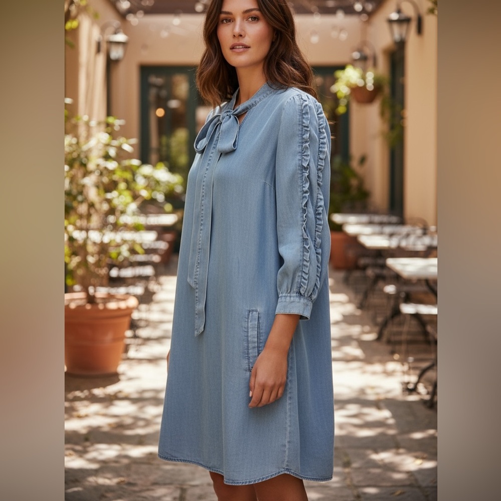 Billy T | Ruffled Sleeve Chambray Dress - Boho - Western - Casual -NWOT